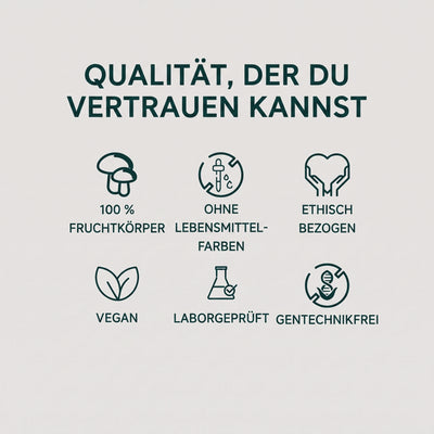 Qualität, der du vertrauen kannst – 100 % Fruchtkörper, vegan, laborgeprüft