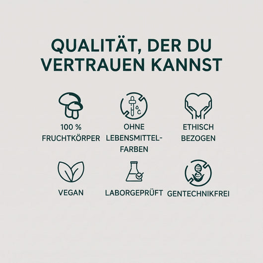 Qualität, der du vertrauen kannst – 100 % Fruchtkörper, vegan, laborgeprüft